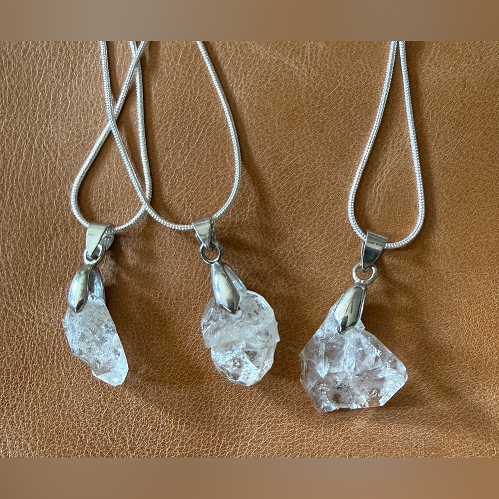 raw herkimer diamond quartz crystal pendant necklace